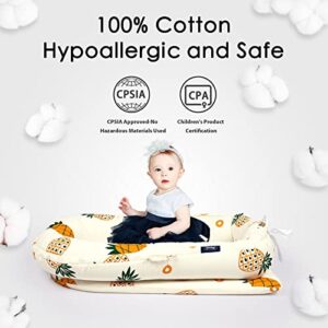 Baby Lounger Replacement Cover (Adjustable Ribbon), 100% Hypoallergenic Cotton Infant Nest Extra Cover, Premium Quality Baby Dock Cover (Pineapples)