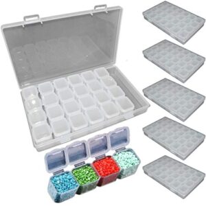 6 pack diamond painting storage boxes, 28 grids per case for a total of 168 snap to close compartments for resin diamonds, beads, nail rhinestones, and more – sciencepurchase