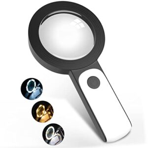 magnifying glass with 18led lights, 30x handheld large illuminated magnifier, reading magnifying glass with for seniors read, coins, stamps, map, inspection, macular degeneration (black