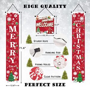 Christmas Porch Decorations Door Banner, Merry Christmas Xmas Outside Decor - MERRY CHRISTMAS - Hanging Christmas Red Sign Cover for Outdoor Indoor Porch Front Door Garage Hoom Welcome Signs Decor