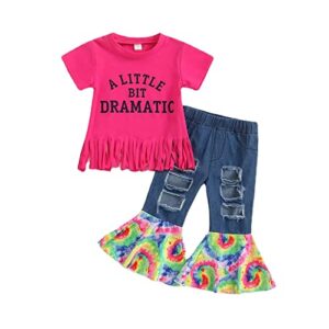 hoqwoian baby kids girls summer outfits cow print short sleeve t-shirt top and flare pants set