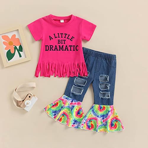 HOQWOIAN Baby Kids Girls Summer Outfits Cow Print Short Sleeve T-shirt Top and Flare Pants Set