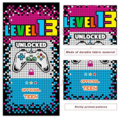 Level 13 Unlocked Happy 13th Birthday Level Up Banner Backdrop Background Photo Booth Props Video Game Game Controller Theme Decorations Decor for Door Porch Boys Girls 13th Birthday Party Supplies