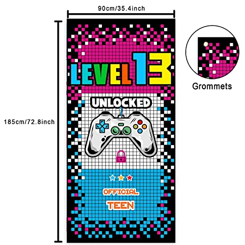 Level 13 Unlocked Happy 13th Birthday Level Up Banner Backdrop Background Photo Booth Props Video Game Game Controller Theme Decorations Decor for Door Porch Boys Girls 13th Birthday Party Supplies