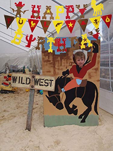LaVenty Set of 2 Cowboy Birthday Banner Boots Boy Banner Little Cowboy Banner Western Theme birthday Decoration Cowboy First Birthday Cowboy Party decoration