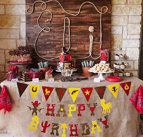 LaVenty Set of 2 Cowboy Birthday Banner Boots Boy Banner Little Cowboy Banner Western Theme birthday Decoration Cowboy First Birthday Cowboy Party decoration