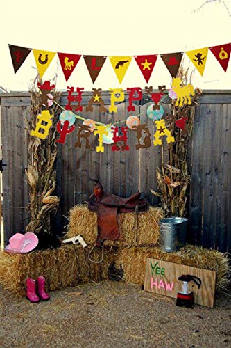 LaVenty Set of 2 Cowboy Birthday Banner Boots Boy Banner Little Cowboy Banner Western Theme birthday Decoration Cowboy First Birthday Cowboy Party decoration