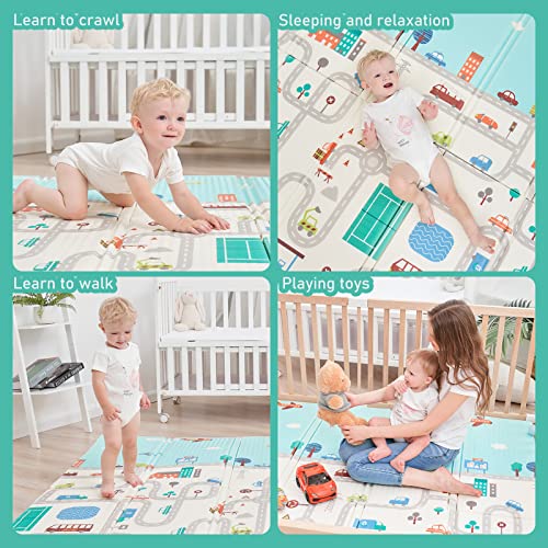 Foldable Foam Baby Playmat for Crawling,Infant Play Mat,Waterproof Anti-Slip Reversible Play Mat,Edge Reinforcement Play Mat for Playpen 71" x 79" x 0.6"