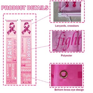 Breast Cancer Awareness Banner Porch Sign, 11.8" x 70.8" Pink Ribbon Party Sign, Hope Strength Courage Faith Backdrop for Pink Ribbon Breast Cancer Party Decoration Supplies - Pink Ribbon