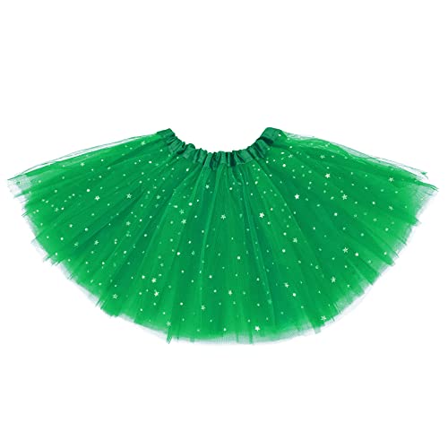 Girls Tutu Skirts Fluffy Ballet Dress Up for Toddler Kids 3 Layers Tulle Tutus Princess Dresses Sparkle Tutu (2T - 8T) Green