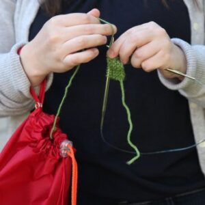 Green Small GoKnit Pouch Project Bag w/ Loop & Drawstring