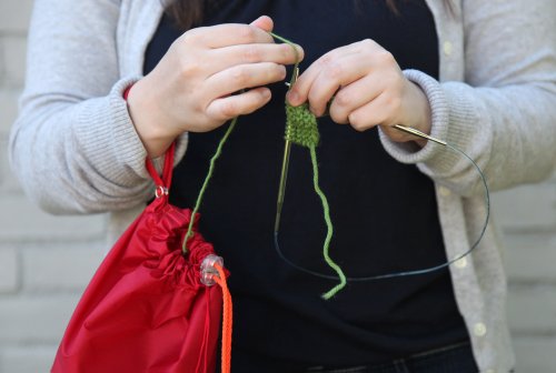 Green Small GoKnit Pouch Project Bag w/ Loop & Drawstring