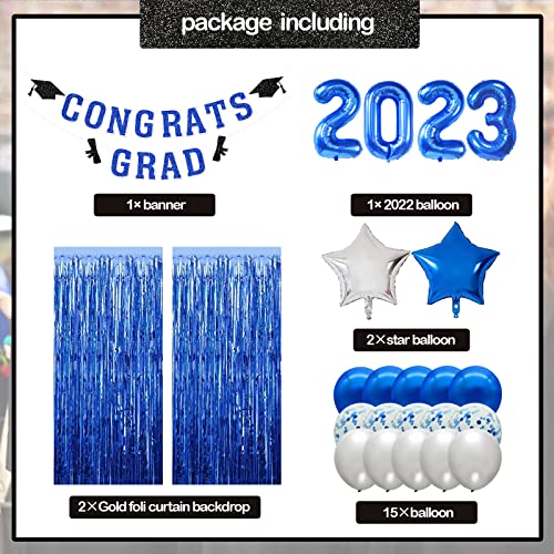 Graduation Party Decorations 2023 Blue and White Congrats Grad Banner Graduation Decorations Class of 2023 Graduation Party Decorations 2023 Blue and Silver