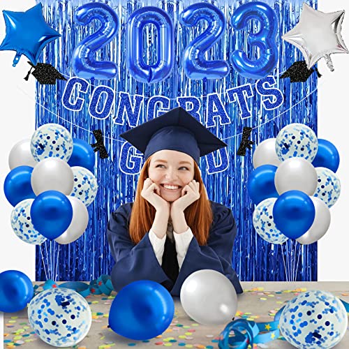 Graduation Party Decorations 2023 Blue and White Congrats Grad Banner Graduation Decorations Class of 2023 Graduation Party Decorations 2023 Blue and Silver