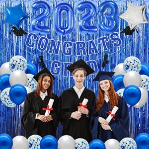 Graduation Party Decorations 2023 Blue and White Congrats Grad Banner Graduation Decorations Class of 2023 Graduation Party Decorations 2023 Blue and Silver