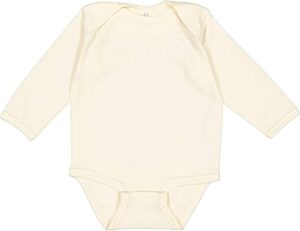 rabbit skins, baby soft cotton long sleeve bodysuit, natural, 6 months