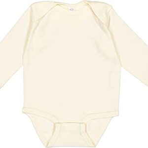 RABBIT SKINS, Baby Soft Cotton Long Sleeve Bodysuit, Natural, 6 Months