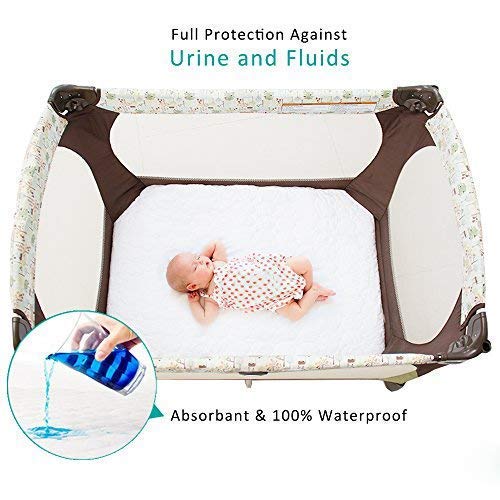 Pack n Play Sheet Quilted Waterproof Protector, 2 Pack Premium Fitted Pack n Play Pad Cover 39" X 27" fits for Baby Foldable and Playard Mattress, Portable Mini Crib, White&Navy Blue