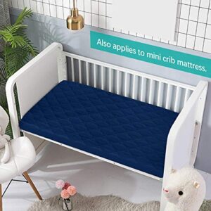 Pack n Play Sheet Quilted Waterproof Protector, 2 Pack Premium Fitted Pack n Play Pad Cover 39" X 27" fits for Baby Foldable and Playard Mattress, Portable Mini Crib, White&Navy Blue