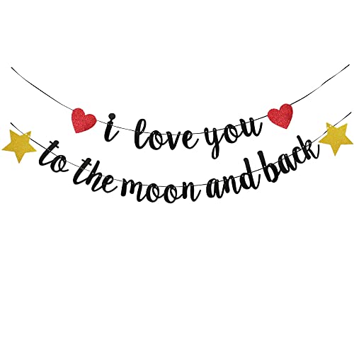 TENNYCHAOR I Love You to The Moon and Back Bunting Banner with Stars and Hearts,Perfect for Wedding /Baby Shower/Birthday/Bridal Shower Party.(black)