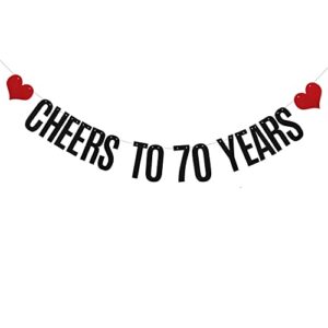 xiaoluoly black cheers to 70 years glitter banner,pre-strung,70th birthday / wedding anniversary party decorations bunting sign backdrops,cheers to 70 years