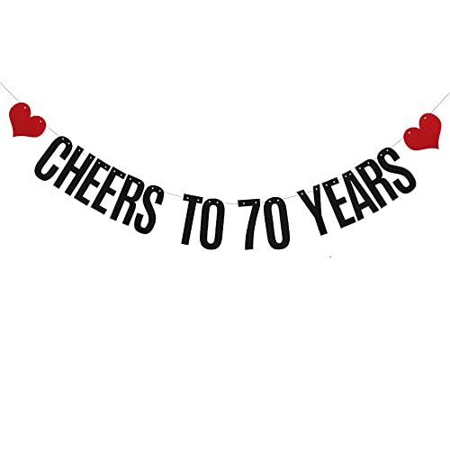 XIAOLUOLY Black Cheers to 70 Years Glitter Banner,Pre-Strung,70th Birthday / Wedding Anniversary Party Decorations Bunting Sign Backdrops,CHEERS TO 70 YEARS