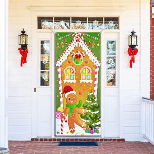 Christmas Gingerbread House Door Cover Gingerbread House Door Banner Candyland Gingerbread Man Holiday Decorations for Indoor Outdoor Christmas Theme Party Decor