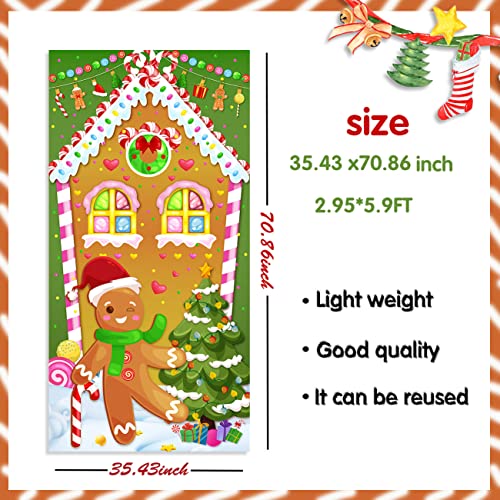 Christmas Gingerbread House Door Cover Gingerbread House Door Banner Candyland Gingerbread Man Holiday Decorations for Indoor Outdoor Christmas Theme Party Decor