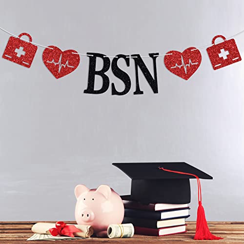 Ferastar 2021 BSN Banner, Congrats Nurse Banner, Class of 2021 Nurse Graduation Party Decoration Black Red Glitter