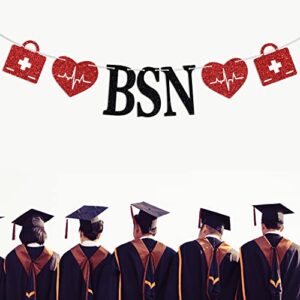 Ferastar 2021 BSN Banner, Congrats Nurse Banner, Class of 2021 Nurse Graduation Party Decoration Black Red Glitter