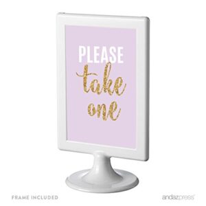 andaz press signature lavender, white, gold glittering party collection, framed party sign, please take one, 4×6-inch double-sided, 1-pack