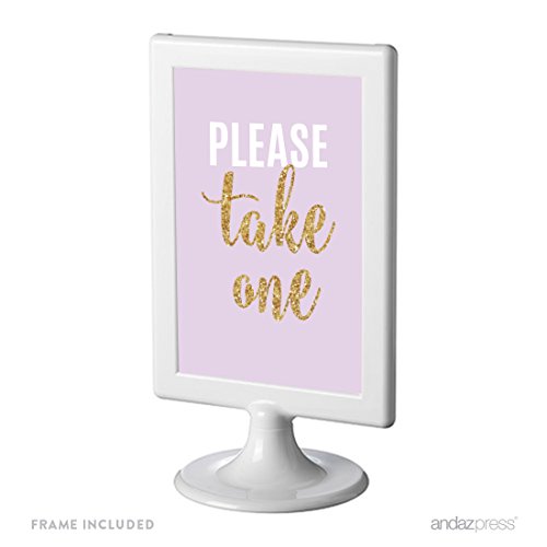 Andaz Press Signature Lavender, White, Gold Glittering Party Collection, Framed Party Sign, Please Take One, 4x6-inch Double-Sided, 1-Pack