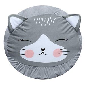 USTIDE Baby Rugs Creeping Crawling Mat Cartoon Sleeping Rugs, Children Anti-Slip Game Mat Cotton Floor Play Mat Blanket Play Environmental Carpet Kids Room Decor 37.4 x 37.4 (Cat)