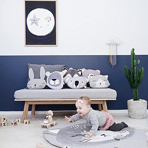 USTIDE Baby Rugs Creeping Crawling Mat Cartoon Sleeping Rugs, Children Anti-Slip Game Mat Cotton Floor Play Mat Blanket Play Environmental Carpet Kids Room Decor 37.4 x 37.4 (Cat)