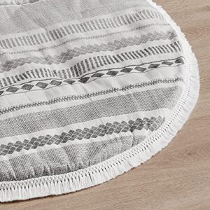 Sweet Jojo Designs Grey Boho Tribal Bohemian Boy Girl Unisex Baby Playmat Tummy Time Infant Play Mat Jacquard Aztec Gender Neutral Modern Geometric Stripes Gray Off White Ivory Textured Tufted Fringe