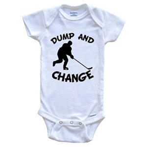 dump and change funny hockey one piece baby bodysuit, 3-6 months white