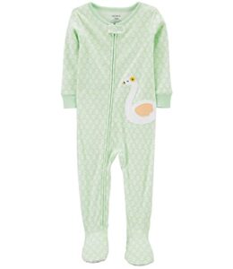 carter’s girls’ 1-piece 100% snug fit footie sleeper pjs (baby green swan, 18 months)