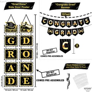 Huge, Graduation Party Decorations 2022 - Pack of 75 | Congrats Grad Banner, Graduation Photo Props | Gold Fringe Graduation Backdrop | Graduation Banner, Black and Gold Graduation Decorations 2022