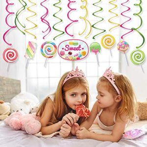 Candy Party Decorations-Candy Cutouts Lollipop Hanging Swirls & Banner, CandyLand Party Decor for Girls Kids Birthday Baby Shower 1st 3st Birthday Home Classroom Event Sweet Shop Party Supplies