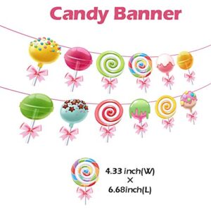 Candy Party Decorations-Candy Cutouts Lollipop Hanging Swirls & Banner, CandyLand Party Decor for Girls Kids Birthday Baby Shower 1st 3st Birthday Home Classroom Event Sweet Shop Party Supplies