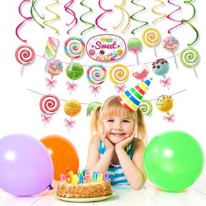 Candy Party Decorations-Candy Cutouts Lollipop Hanging Swirls & Banner, CandyLand Party Decor for Girls Kids Birthday Baby Shower 1st 3st Birthday Home Classroom Event Sweet Shop Party Supplies