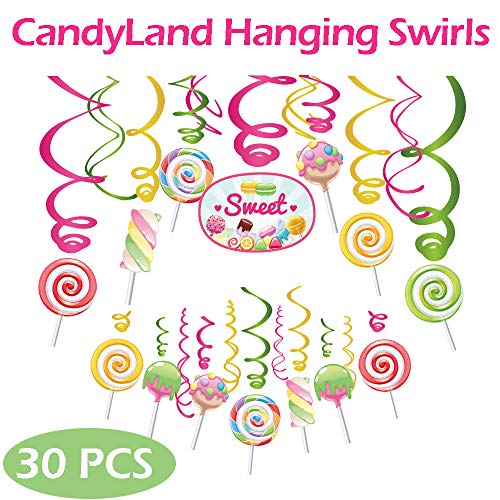 Candy Party Decorations-Candy Cutouts Lollipop Hanging Swirls & Banner, CandyLand Party Decor for Girls Kids Birthday Baby Shower 1st 3st Birthday Home Classroom Event Sweet Shop Party Supplies