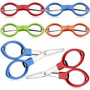 8Pcs Stainless Steel Scissors Folding Christmas Mini Scissor Anti Rust Portable Keychain Scissors Small Glasses Shaped Compact Shear Telescopic Cutter for Travel School Office