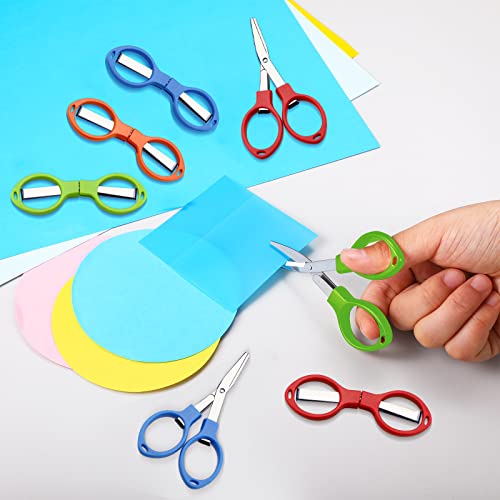 8Pcs Stainless Steel Scissors Folding Christmas Mini Scissor Anti Rust Portable Keychain Scissors Small Glasses Shaped Compact Shear Telescopic Cutter for Travel School Office