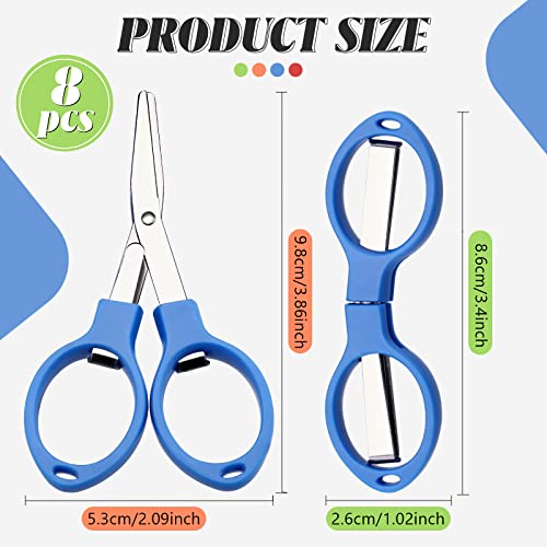 8Pcs Stainless Steel Scissors Folding Christmas Mini Scissor Anti Rust Portable Keychain Scissors Small Glasses Shaped Compact Shear Telescopic Cutter for Travel School Office