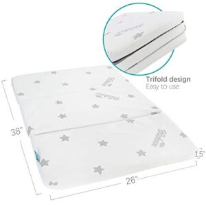 Pack N Play Mattress Pad Sheets Fitted Waterproof & Trifold Pack and Play Mattress Topper 38" x 26"