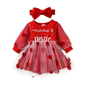 toddler baby girl valentine’s day outfits love heart print princess long sleeve ruffles skirt tutu dress