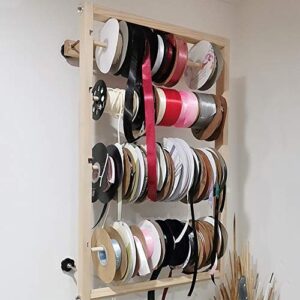 Kelendle 4 Tier Wall Mounted Wooden Ribbon Organizer Rack Wood Lace Dispenser Rolls Curling Spool Storage Container Embroidery Thread Holder Stand