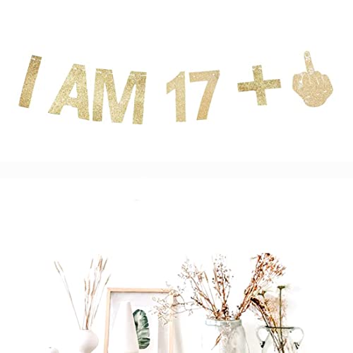 Morndew Gold Gliter I AM 17+1 Paper Banner for 18th Birthday Party Sign Backdrops Funny/Gag 18 Bday Party Wedding Anniversary Celebration Party Retirement Party Decorations