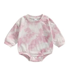 mersariphy baby girl sweatshirt romper tie dyed infant girl bodysuit sweater tops fall winter clothes (pink tie-dyed, 0-6 months)